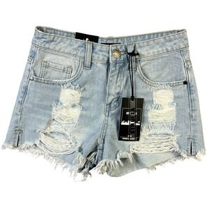 8th Of LA Jean Shorts‎ Size S Light Wash Denim Distressed Fringe Boho Chic NEW